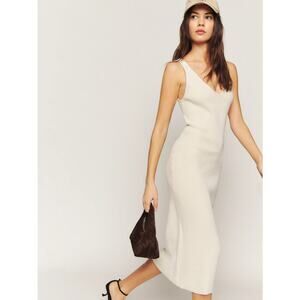 Reformation Heron Organic Cotton Rib Knit Sweater Midi Dress Natural Size Small